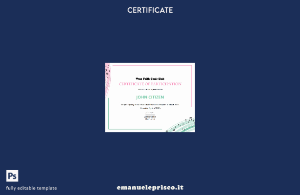 modello di certificato di partecipazione del coro USA stile verificato